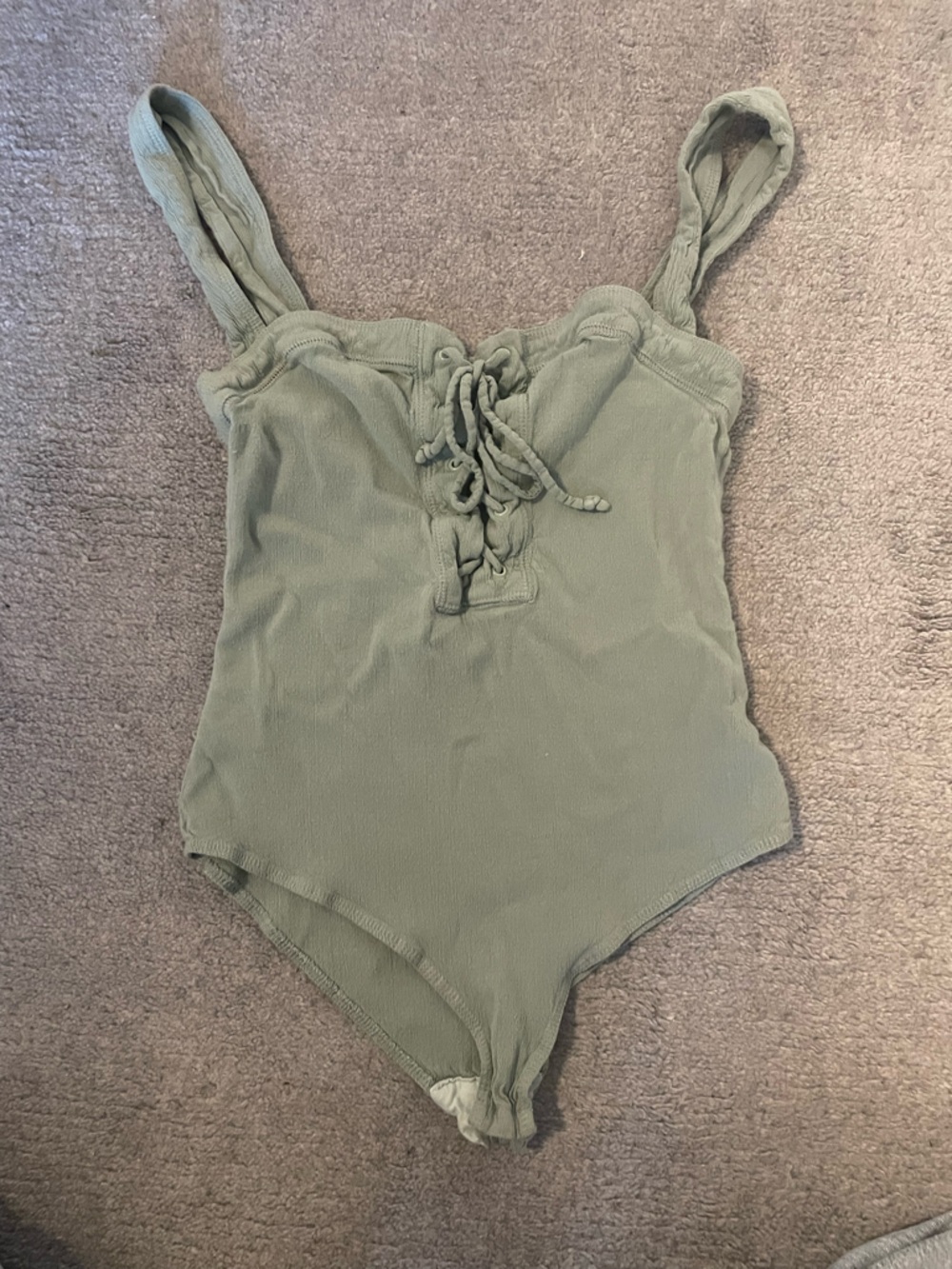 Free People Sage Green Lace-Up Bodysuite